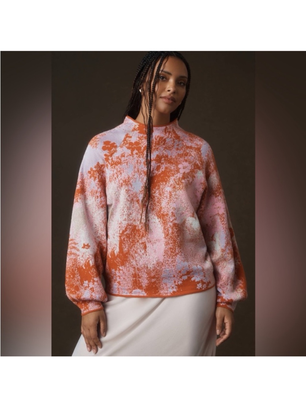 Anthropologie the Beatriz Mock-Neck Sweater Lurex Ed. Colorful Orange Pink Med